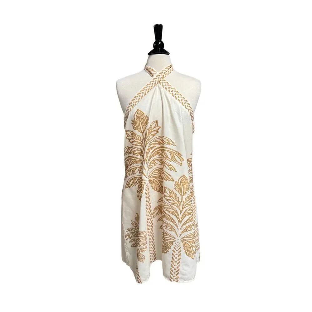 Palm Tree Women’s Gold & Cream Halter Dress Size 2XL NEW